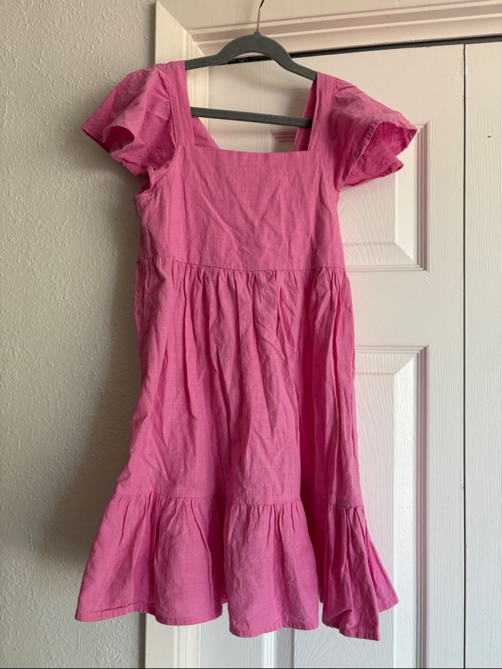 Cotton On Girls 9-10Y Bright Pink 100% Cotton Square Neck Tiered Dress